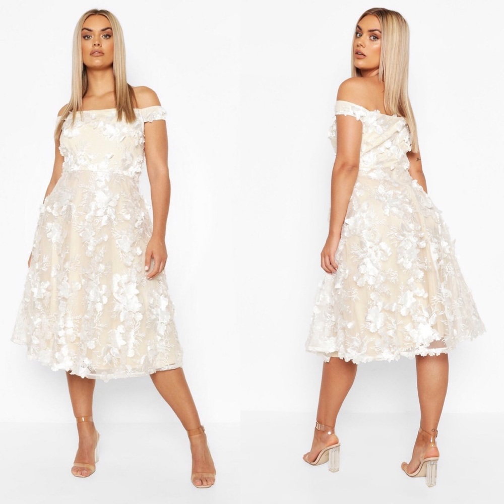 Boohoo Occasions  3D Bardot Floral Wedding Dress